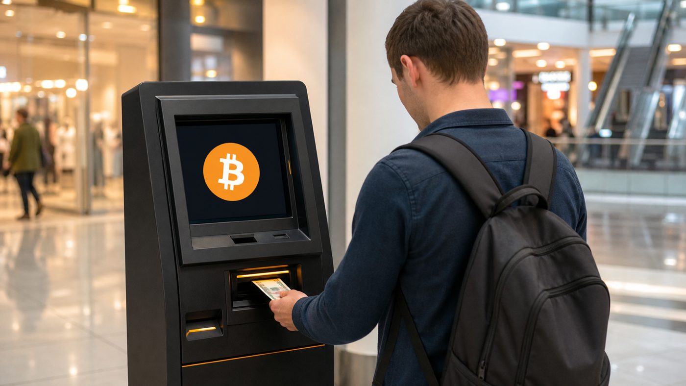 Криптомат: покупка биткоина за наличные через терминал (иллюстрация)