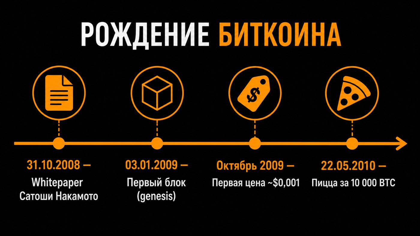 Таймлайн рождения биткоина
