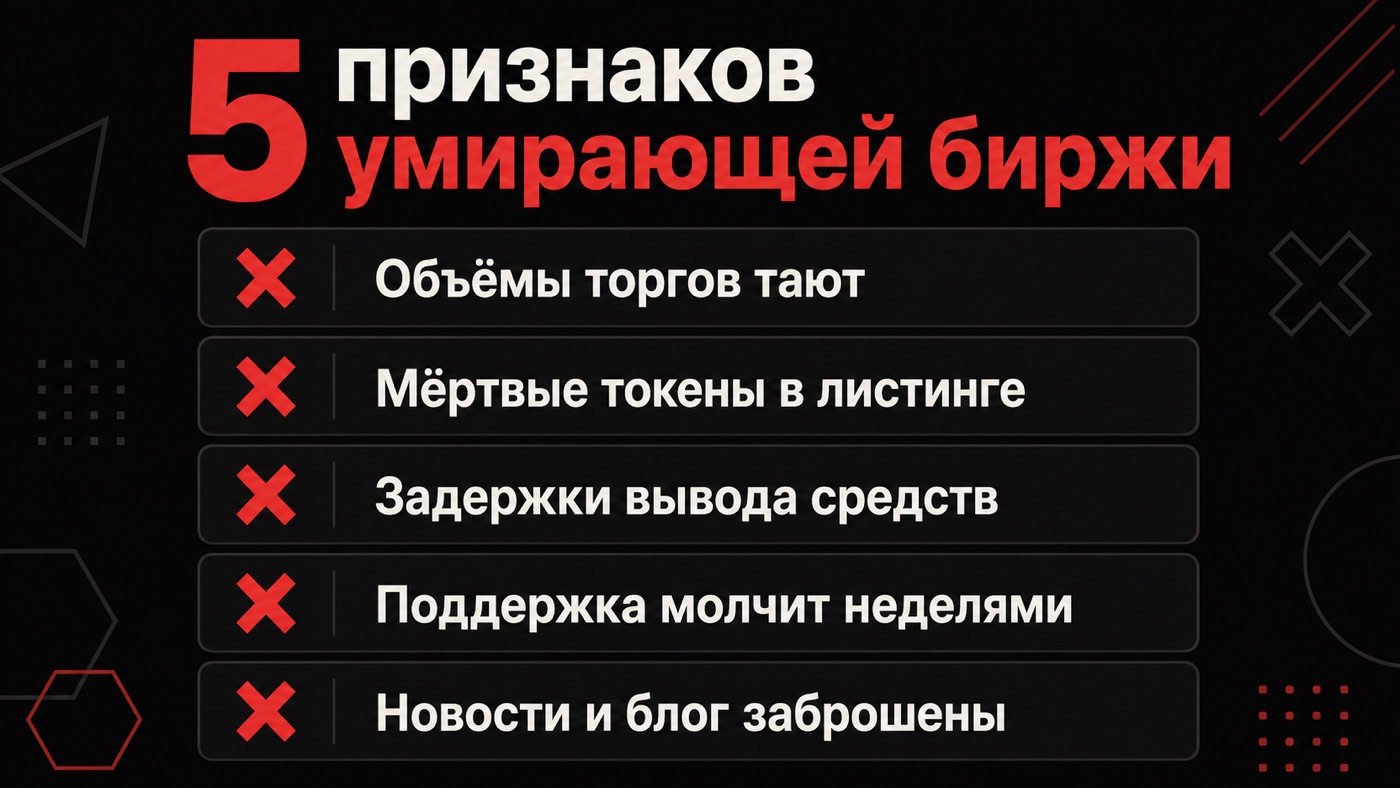 Признаки умирающей криптобиржи — инфографика