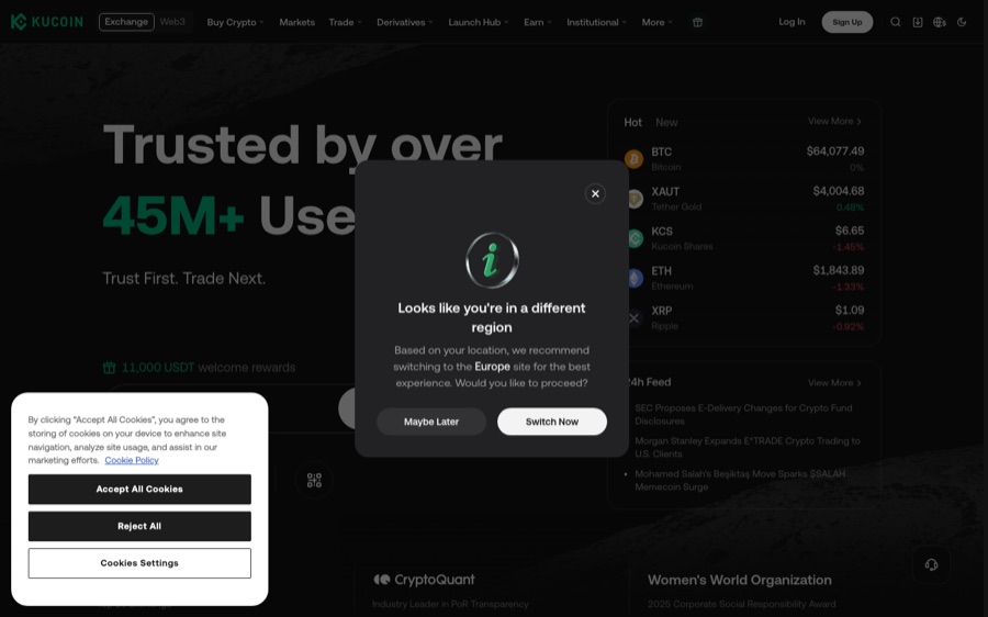 Скриншот сайта KuCoin