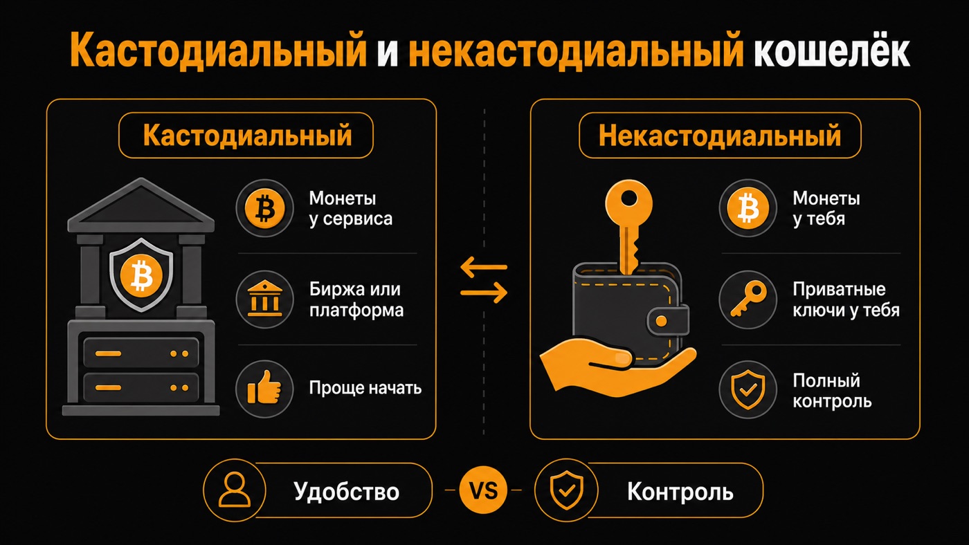 Кастодиальный и некастодиальный кошелёк — что это простыми словами: инфографика