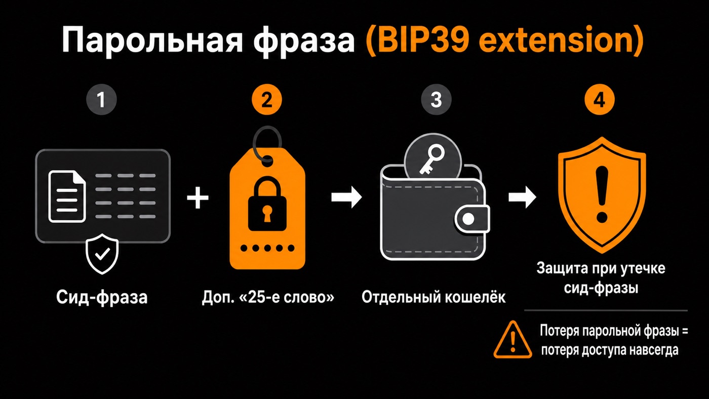 Парольная фраза (BIP39 extension) — что это простыми словами: инфографика