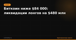 Биткоин ниже $84 000: ликвидации лонгов на $480 млн