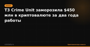 T3 Crime Unit заморозила $450 млн в криптовалюте за два года работы