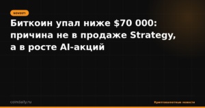 Биткоин упал ниже $70 000: причина не в продаже Strategy, а в росте AI-акций