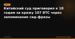 Китайский суд приговорил к 10 годам за кражу 107 BTC через запоминание сид-фразы