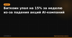 Биткоин упал на 15% за неделю из-за падения акций AI-компаний