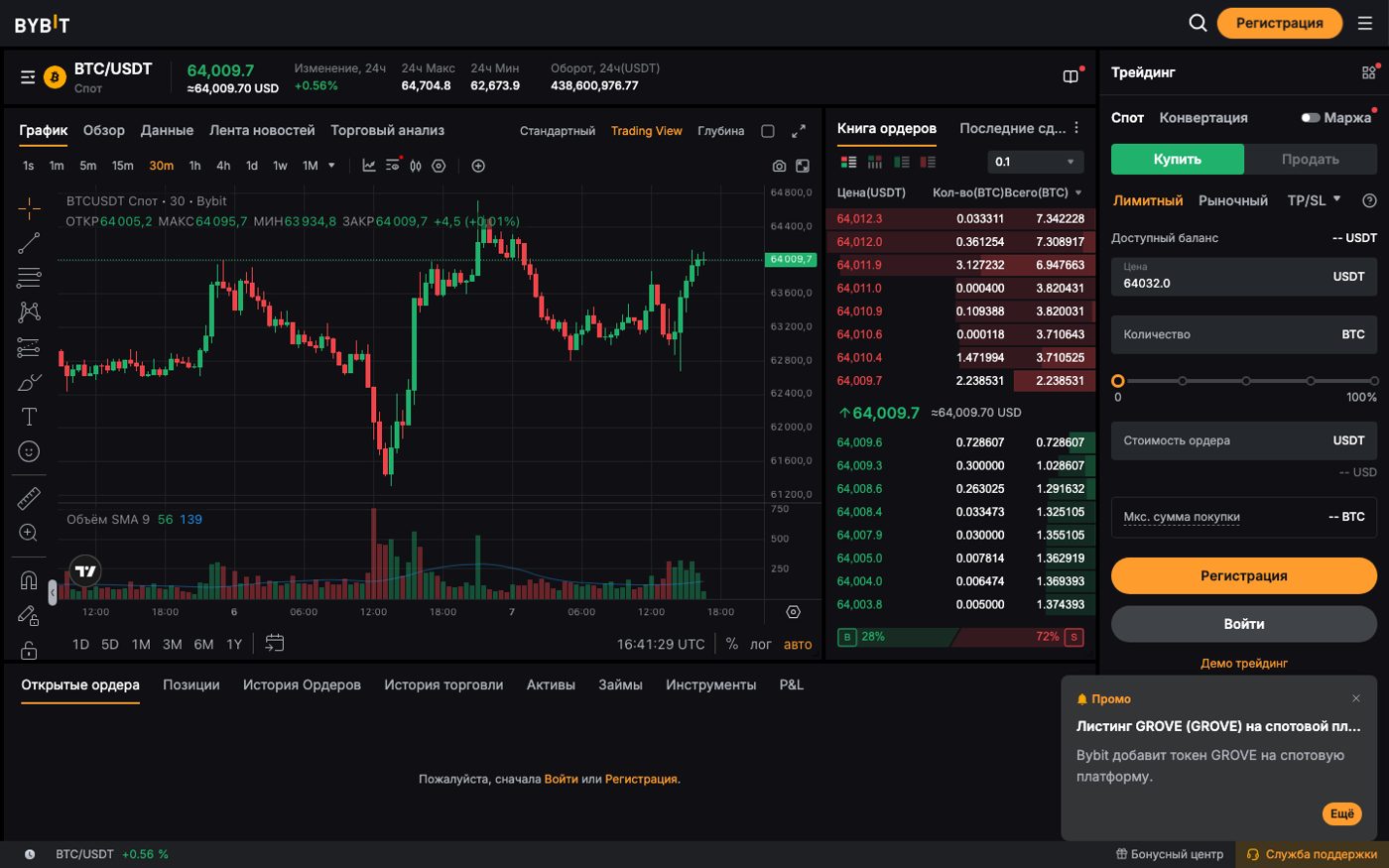 Торговый терминал Bybit: график, книга ордеров, кнопки Купить/Продать. Выглядит сложно — но для фьючерсов вам придётся его освоить