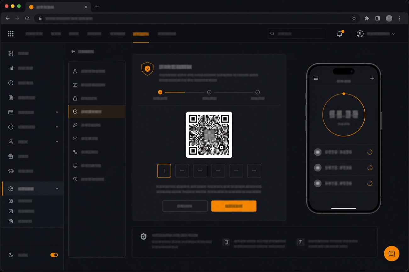 Экран привязки Google Authenticator: QR-код и поле для 6-значного кода